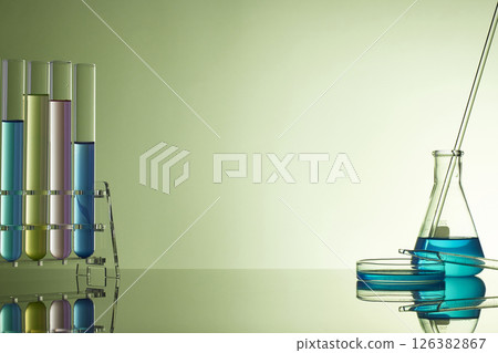 Colorful Laboratory Glassware for Modern Science and Research Background. 126382867