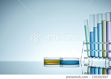 Colorful Laboratory Glassware for Modern Science and Research Background. Colorful Laboratory Glassware for Modern Science and Research Background. 126382887