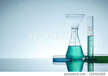 Colorful Laboratory Glassware for Modern Science and Research Background. 126382889
