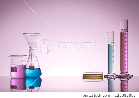 Colorful Laboratory Glassware for Modern Science and Research Background. 126382893