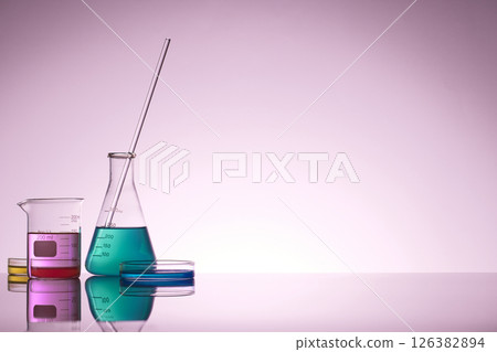 Colorful Laboratory Glassware for Modern Science and Research Background. Colorful Laboratory Glassware for Modern Science and Research Background. 126382894