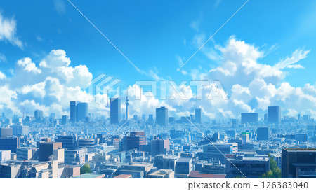 Summer cityscape, anime style 126383040