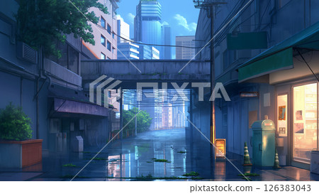 城市中心小巷場景，動漫風格 126383043
