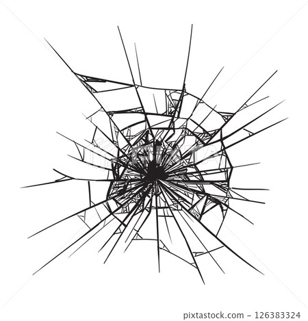 Broken glass with black cracks 126383324