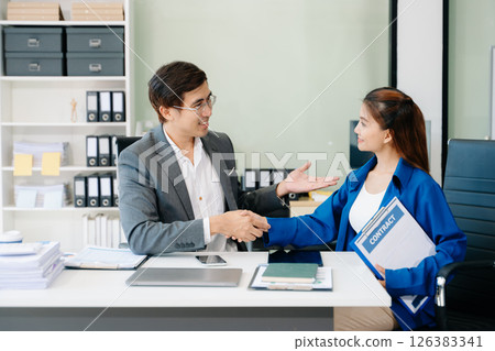 Portrait of success business people working together in modern office. Portrait of success business people working together in modern office. 126383341