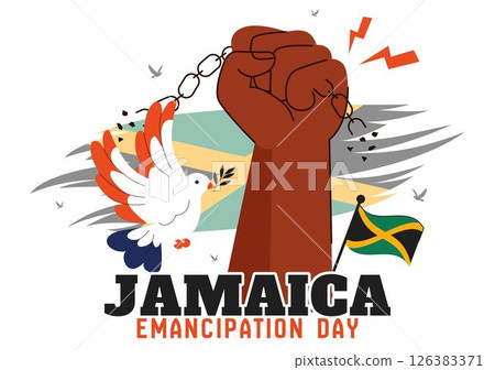 Vector Illustration of Jamaica Emancipation Day on August 1st featuring a Waving Flag and Broken Hand Chain to Commemorate the National Holiday Vector Illustration of Jamaica Emancipation Day on August 1st featuring a Waving Flag and Broken Hand Chain to Commemorate the National Holiday 126383371