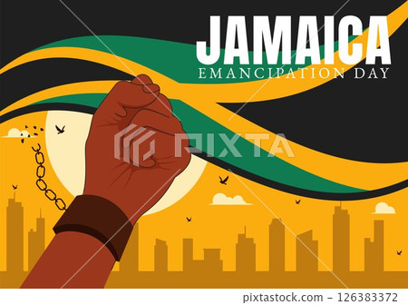 Vector Illustration of Jamaica Emancipation Day on August 1st featuring a Waving Flag and Broken Hand Chain to Commemorate the National Holiday 126383372