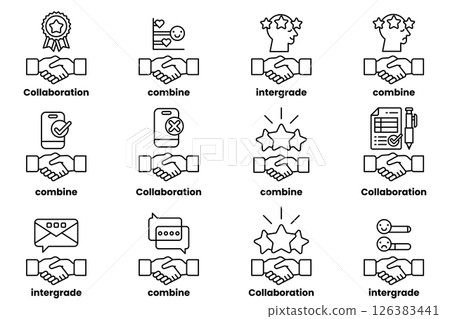 The image is a set of handshakes with different meanings 126383441