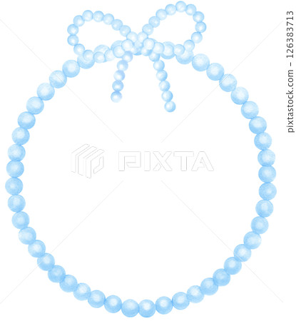 Cute Blue Pearl Frame Circle shape with ribbon bow watercolor Cute Blue Pearl Frame Circle shape with ribbon bow watercolor 126383713
