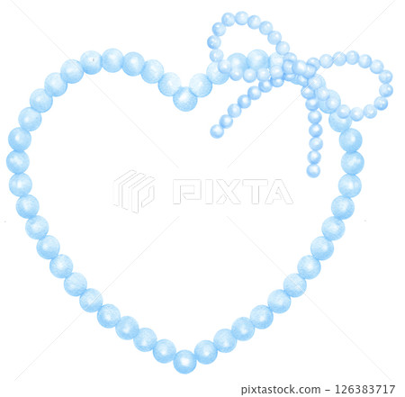 Cute Pearl Frame Heart shape with ribbon bow watercolor 126383717