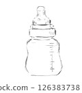 Sketch Baby Plastic Feeding Bottle With Silicone Nipple Hand Drawn Black And White Illustration 126383738