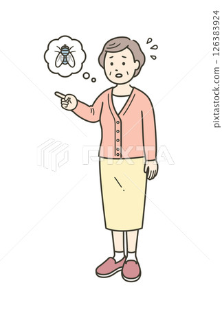 Elderly woman with dementia is startled by seeing insects in her vision Elderly woman with dementia is startled by seeing insects in her vision 126383924