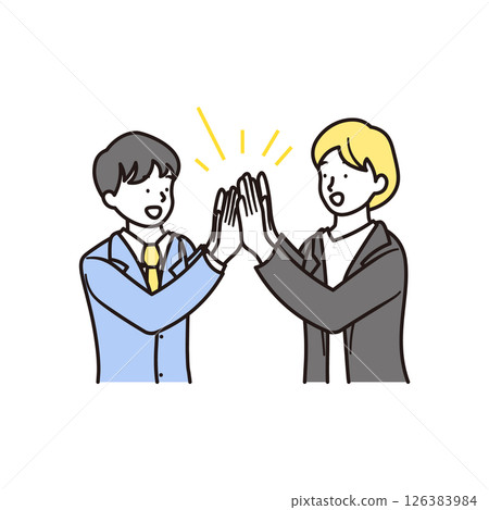 A simple illustration material of a smiling high school boy and his teacher doing a high five A simple illustration material of a smiling high school boy and his teacher doing a high five 126383984
