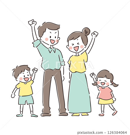 Smiling, happy, fist pumping family Smiling, happy, fist pumping family 126384064