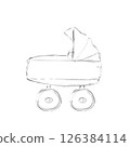 Baby Stroller Sketch Hand Drawn Black and White Illustration 126384114