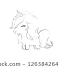 Sketch Little Unicorn Hand Drawn Black and White Illustration 126384264