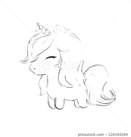 Sketch Little Unicorn Hand Drawn Black and White Illustration Sketch Little Unicorn Hand Drawn Black and White Illustration 126384264