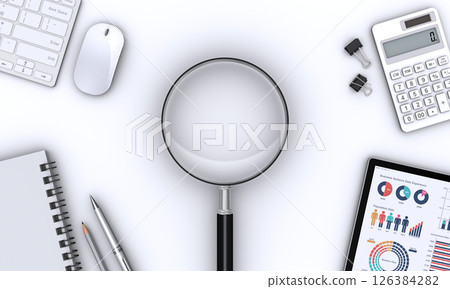 放大鏡和各種商業物品 126384282