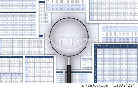 數值資料和放大鏡、業務績效驗證和資料分析的影像 126384284