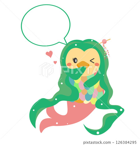 Illustration of a winking Amabie with speech bubble Illustration of a winking Amabie with speech bubble 126384295