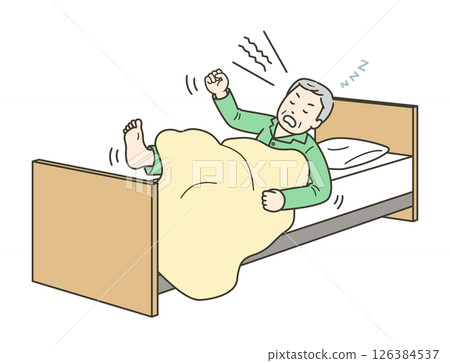 Illustration of an elderly man screaming and yelling while sleeping 126384537