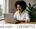 Smiling Woman Working Remotely at Home 126384752