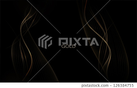 Isolated design elements, exquisite golden waves on black background 126384755