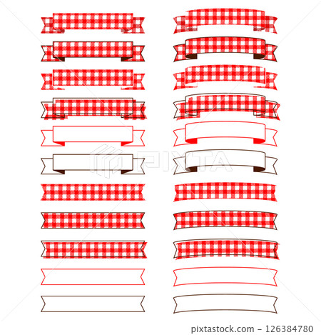 Simple ribbon frame set Gingham check Decoration Frame Banner Design Red Simple ribbon frame set Gingham check Decoration Frame Banner Design Red 126384780