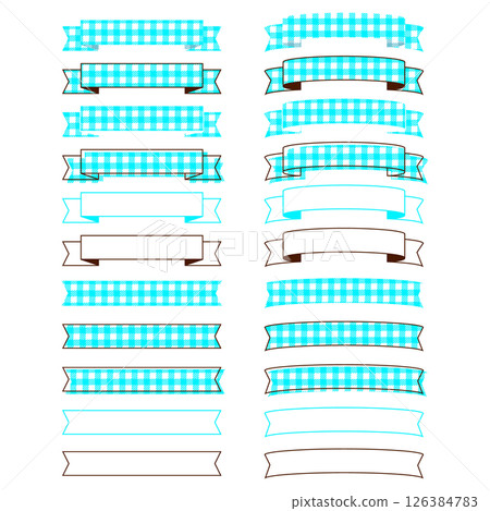 Simple ribbon frame set Gingham check Decoration Frame Banner Design Light blue 126384783