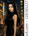 A woman with cat ears_A cool beauty standing on a street corner at night 126385277