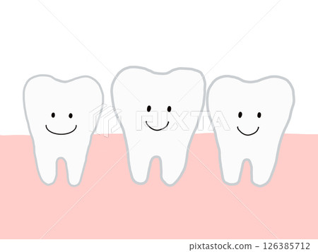 三顆健康健康的下牙:帶有主線的可愛人物插圖 三顆健康健康的下牙:帶有主線的可愛人物插圖 126385712