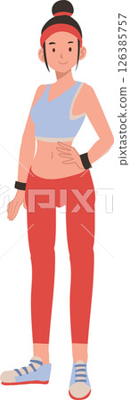 Athletic woman in sportswear posing confidently for fitness motivation and gym training Athletic woman in sportswear posing confidently for fitness motivation and gym training 126385757