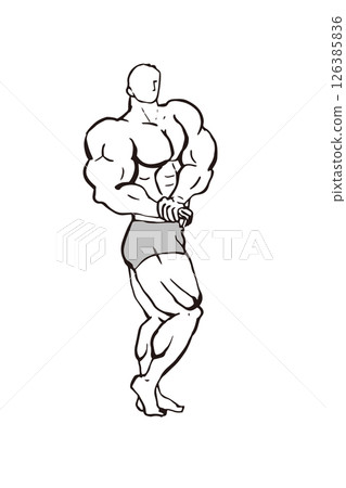 Side chest bodybuilding muscle person pose line drawing illustration 126385836