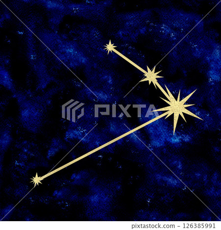 Aries constellation with gold foil texture on dark blue galaxy background with celestial, artistic feel. Watercolor hand drawn illustration template for astrology designs, cards, calendars, horoscopes 126385991