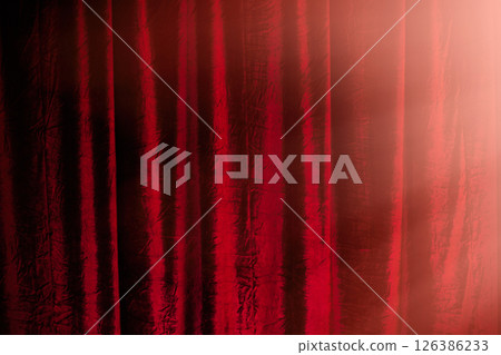Closed theatre curtain before entertainment presentation or performance. Closed theatre curtain before entertainment presentation or performance. 126386233