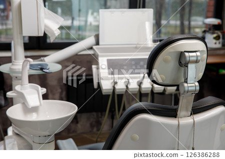 Back view of dental chair and clinic equipment 126386288