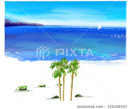 Hand drawn white sand beach and seaside Hand drawn white sand beach and seaside 126386503