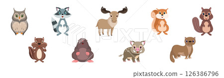 Funny Forest Animal and Woodland Fauna with Cute Snout Vector Set 126386796