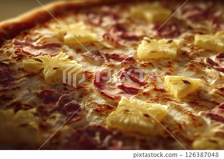 Pizza with pineapple. Close-Up. AI-generated item Pizza with pineapple. Close-Up. AI-generated item 126387048
