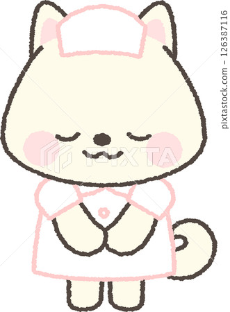A white Shiba Inu nurse bowing A white Shiba Inu nurse bowing 126387116
