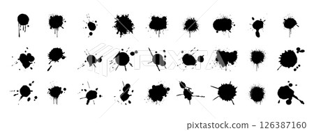 Abstract bloodstain shapes. Red splashes, blots, and smudges for Halloween or crime scene designs. 126387160