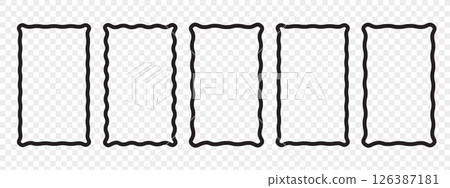Wave scalloped edge frames set. Trendy curved rectangle frame box. Modern vector template. Wave scalloped edge frames set. Trendy curved rectangle frame box. Modern vector template. 126387181