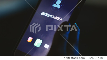 Phone call, screen or hand with unknown number, alert or icon display for phishing scam contact at night. Person, dark and hacker with digital graphic, mobile user and tech for incoming anonymous ID Phone call, screen or hand with unknown number, alert or icon display for phishing scam contact at night. Person, dark and hacker with digital graphic, mobile user and tech for incoming anonymous ID 126387489