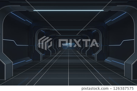 Futuristic tunnel and empty room, 3d rendering. Futuristic tunnel and empty room, 3d rendering. 126387575