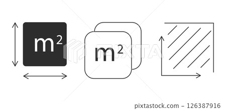 Square meter icon line quantity area, m2 measuring area sign symbol. Simple territory measurement. Flat area square meter. 126387916