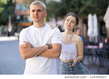 Quarrel between guy and girl during walk Quarrel between guy and girl during walk 126388023