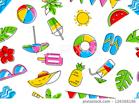 Pattern with summer items. Stylized beach objects. 126388186