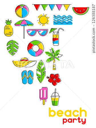 Background with summer items. Stylized beach objects. Background with summer items. Stylized beach objects. 126388187