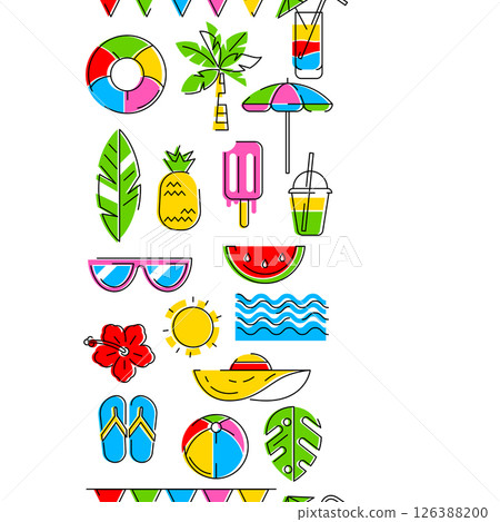 Pattern with summer items. Stylized beach objects. Pattern with summer items. Stylized beach objects. 126388200