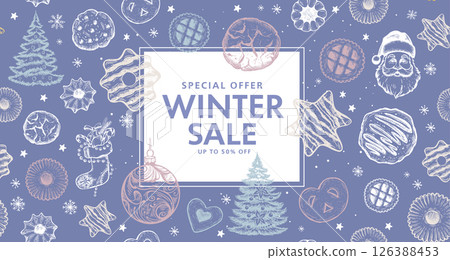 Winter sale, Christmas Cookie and ball set, Hand drawn illustration. 126388453